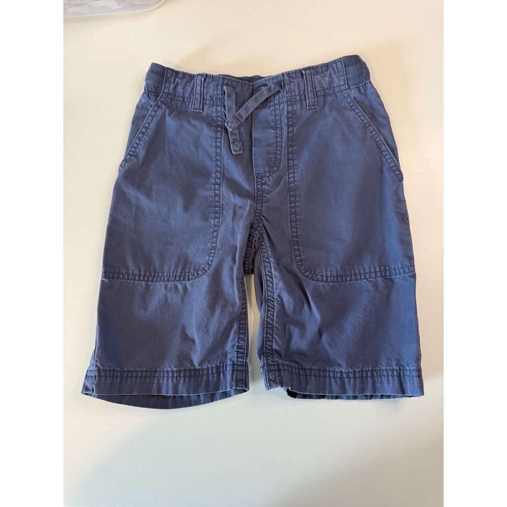 Lands End Kids Navy Blue Chino Shorts Size S 8 Elastic Waist Drawstring Cotton